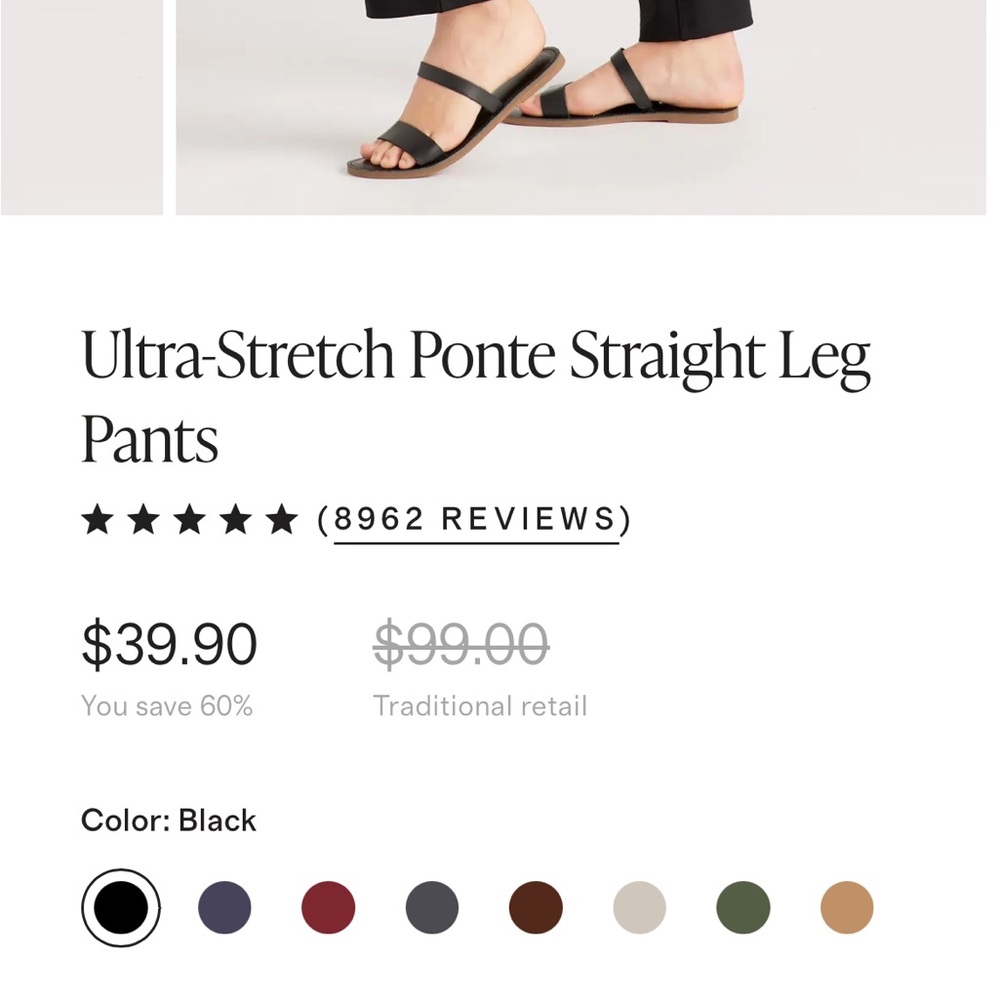 Quince Black Ultra-Stretch Ponte Straight Leg Pants—size L
